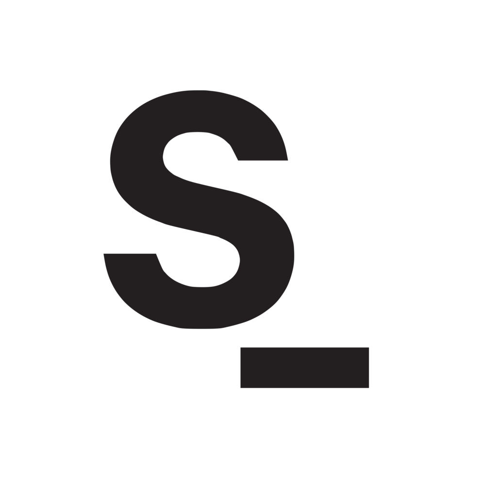 Streamline badge, a white circle with the brand black mark