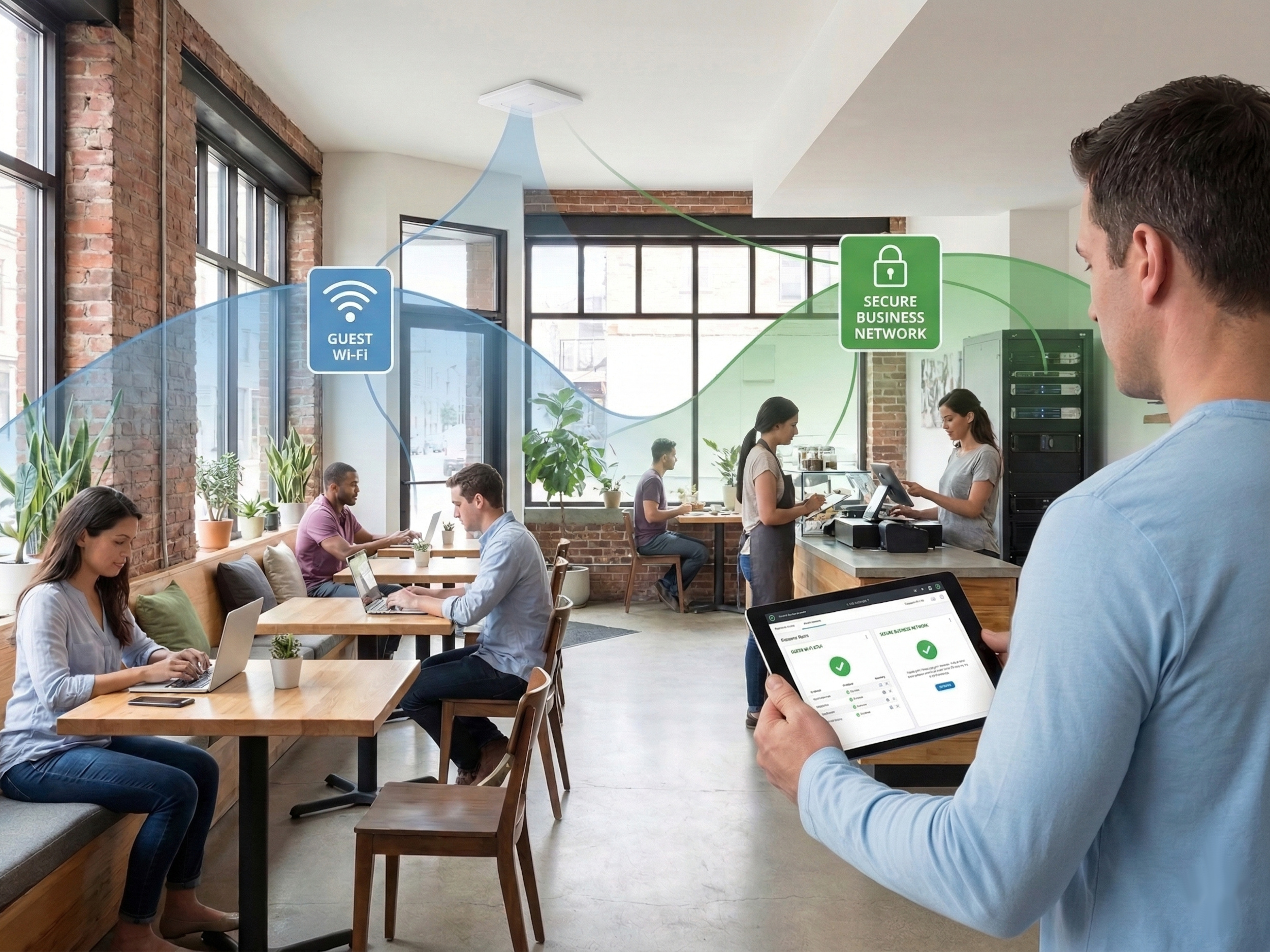 Guest WiFi segmented from secure business network for safer customer access