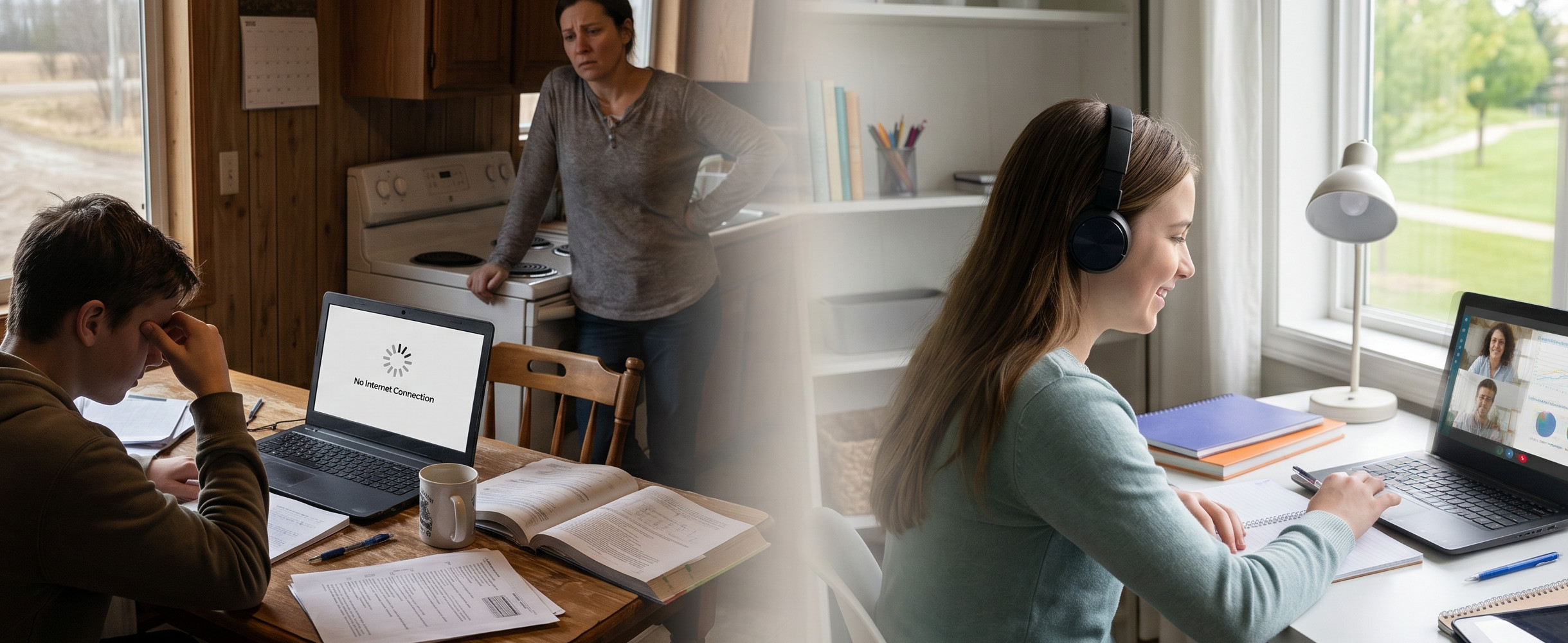 Student in rural Muse, Florida working on schoolwork at home with a laptop