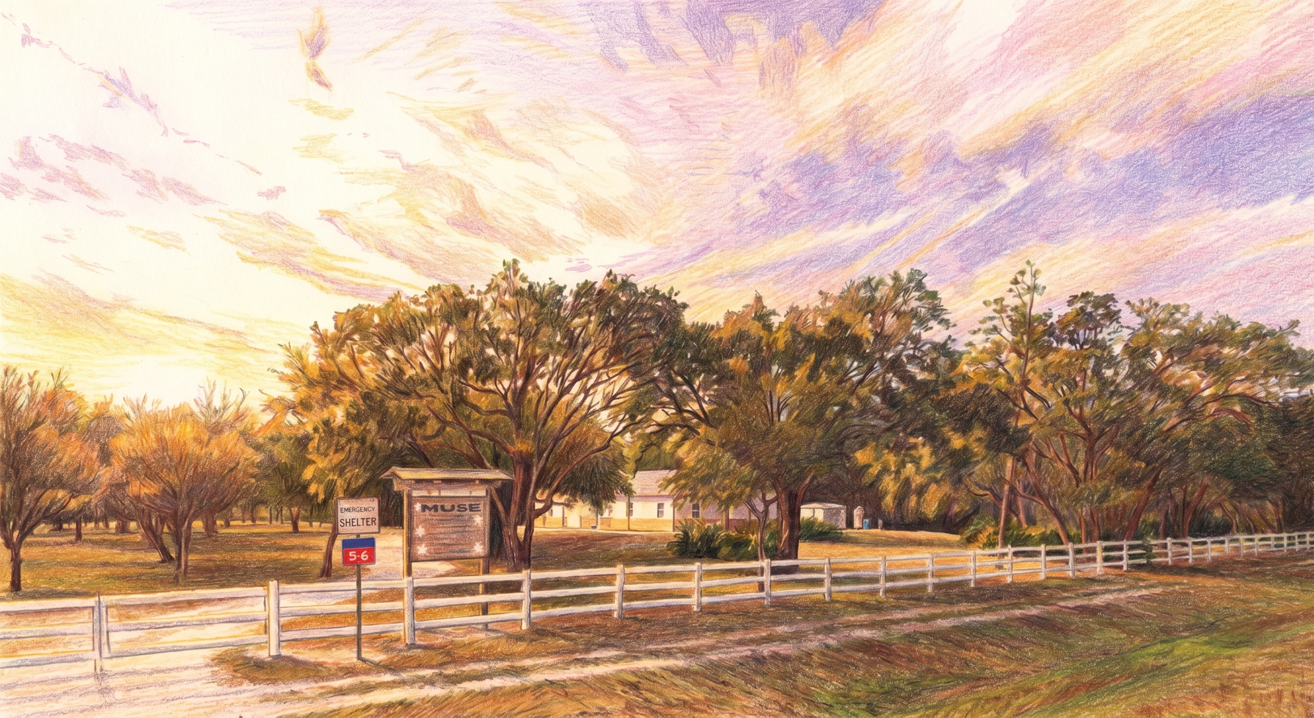 The Muse Community Center in Glades County, Florida at sunset