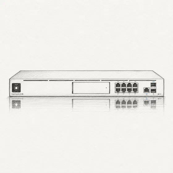 Pencil sketch of the UniFi Dream Machine Special Edition, the 1U rackmount gateway Streamline Internet deploys for business internet failover